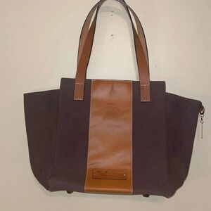 Le Papillon women’s purse tote bag shoulder bag brown tan canvas leather classic